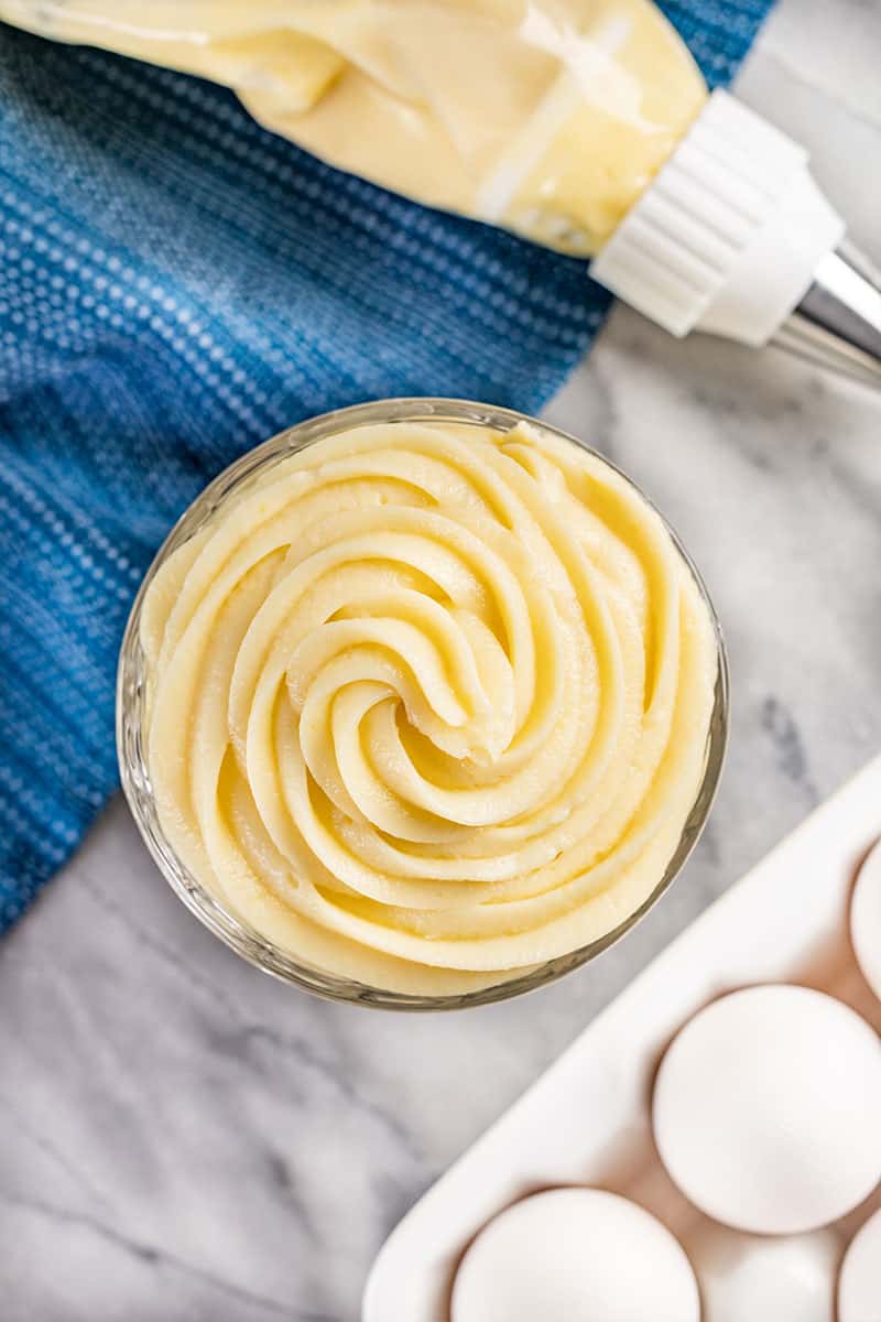 Overhead view of pastry cream.