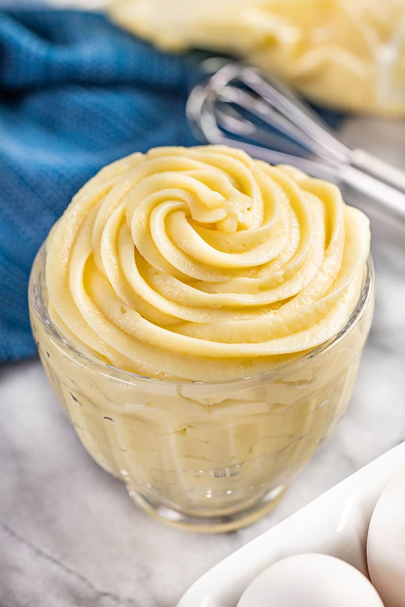 Pastry cream in a small glass cup.