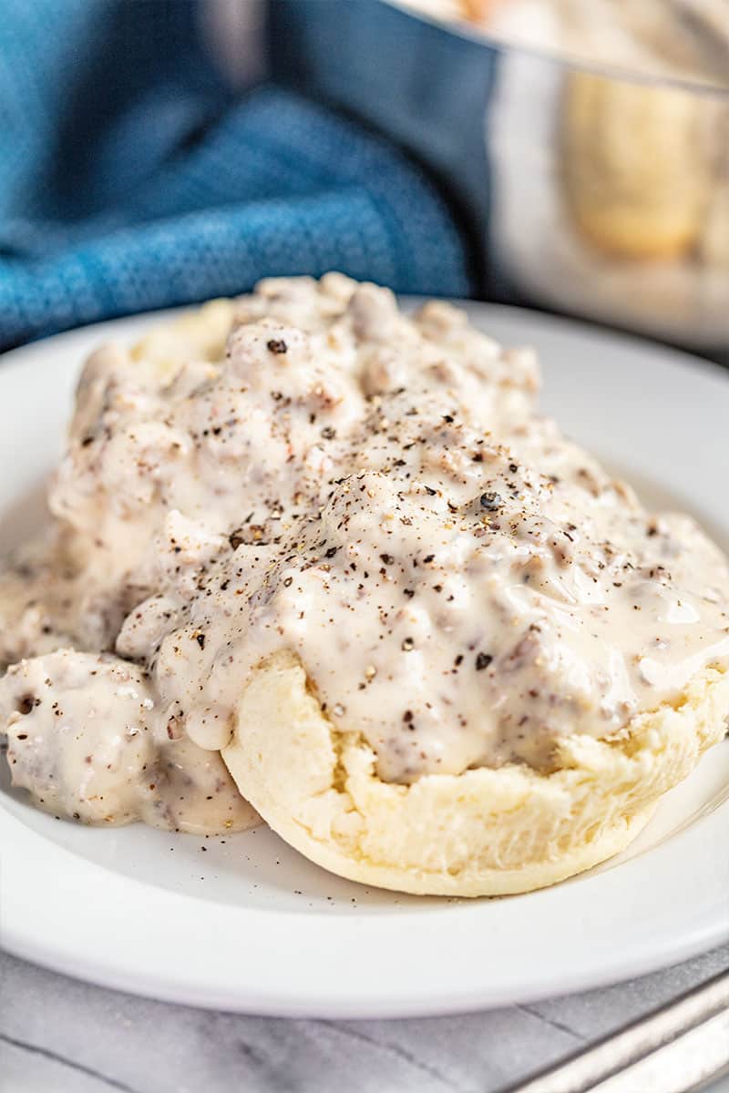 Sausage gravy and biscuits.