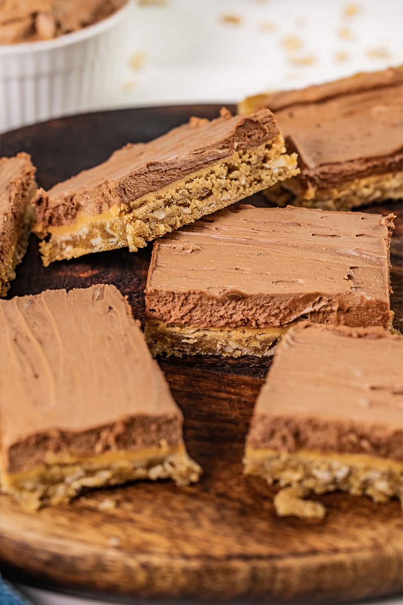 Close up view of peanut butter bars.