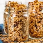 Homemade granola in glass jars.