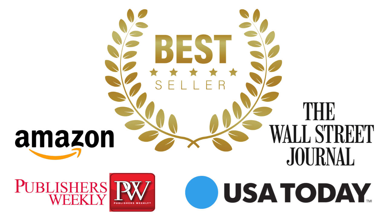 Decorative image of best seller list logos. 