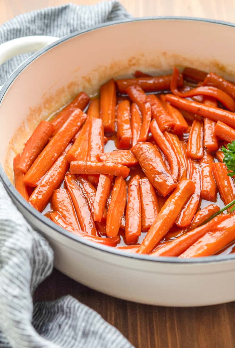 Glazed carrots in a stockpot.