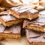 Peanut butter bars stacked on top of each other
