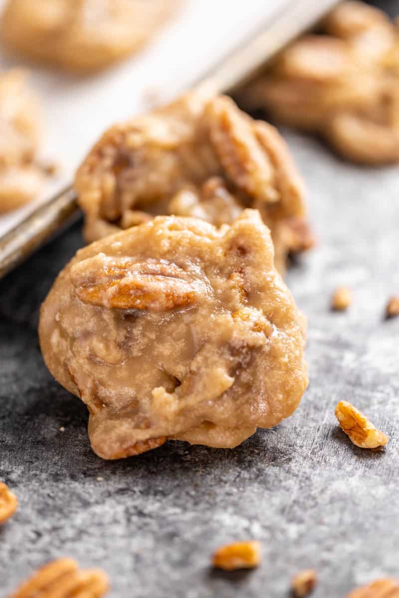 Close up view of pecan praline cookies.