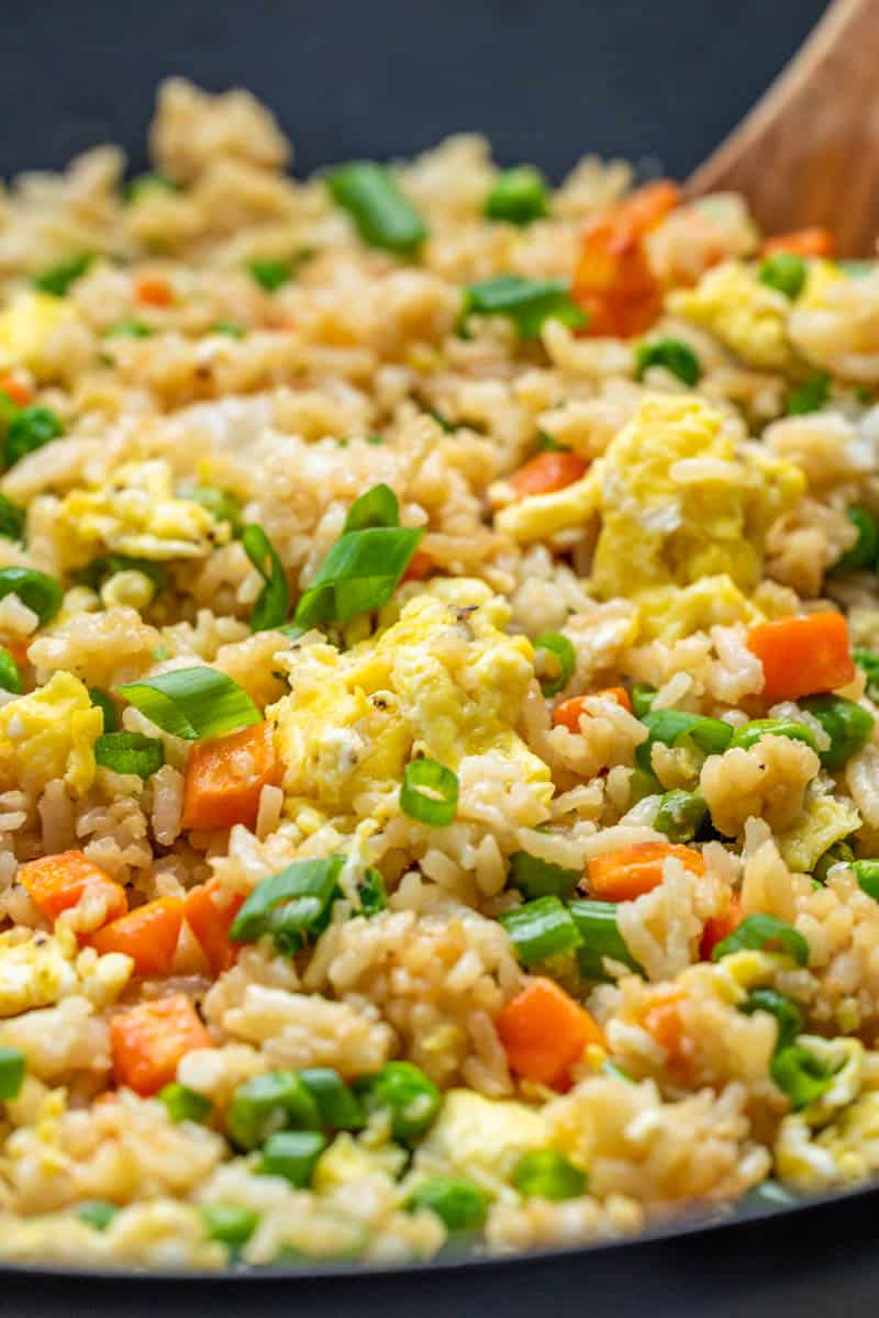 Close-up view of fried rice.
