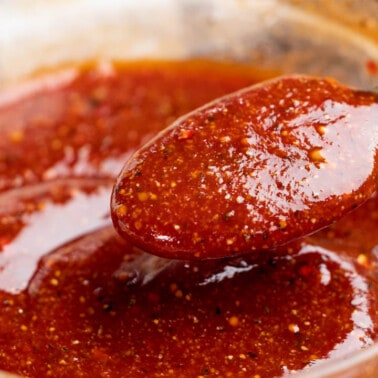 Close up view of homemade barbecue sauce.