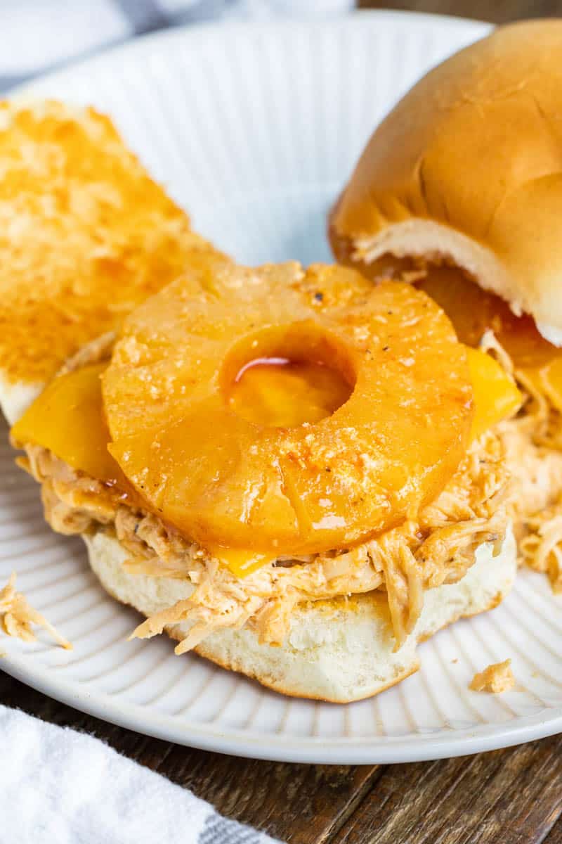 An open faced cream cheese chicken slider.