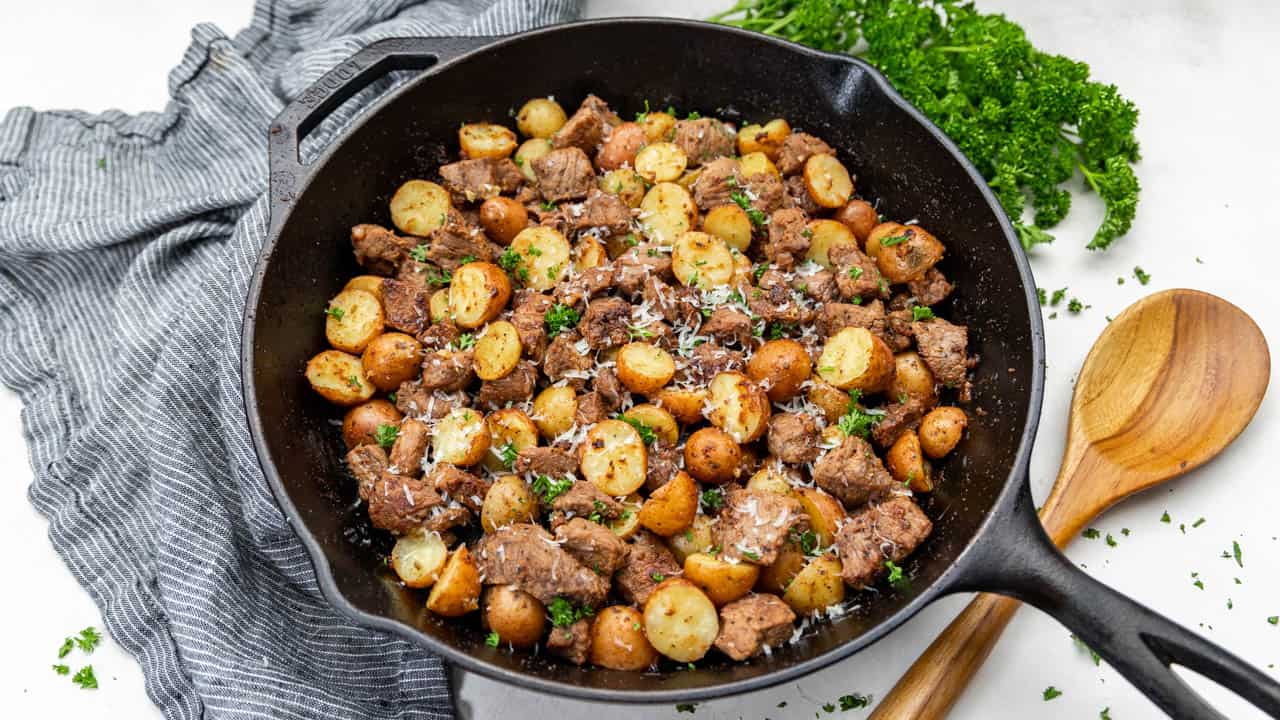 Pan Seared Steak with Crispy Potatoes - Over The Fire Cooking