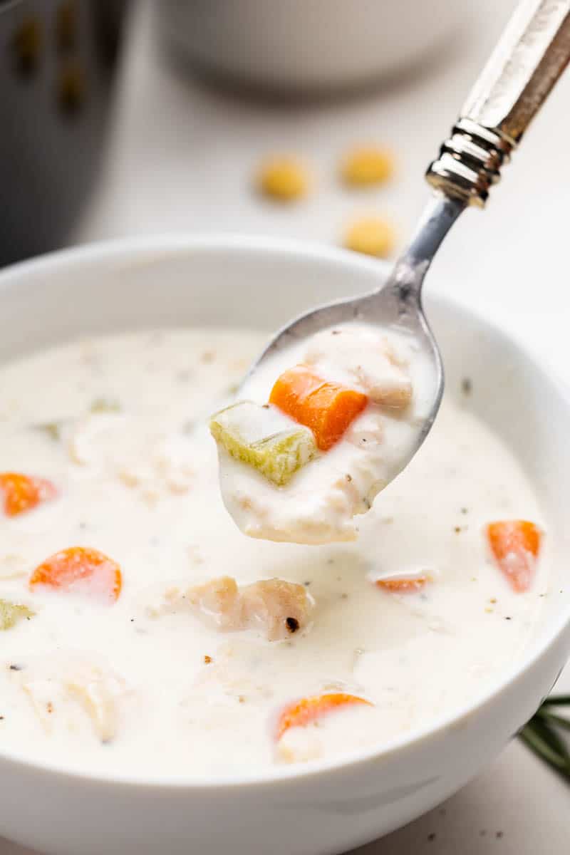 A tablespoon of creamy chicken.