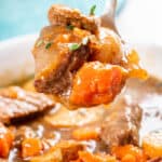 A spoonful of slow cooker Irish stew.