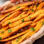 Sweet potato fries in a basket.