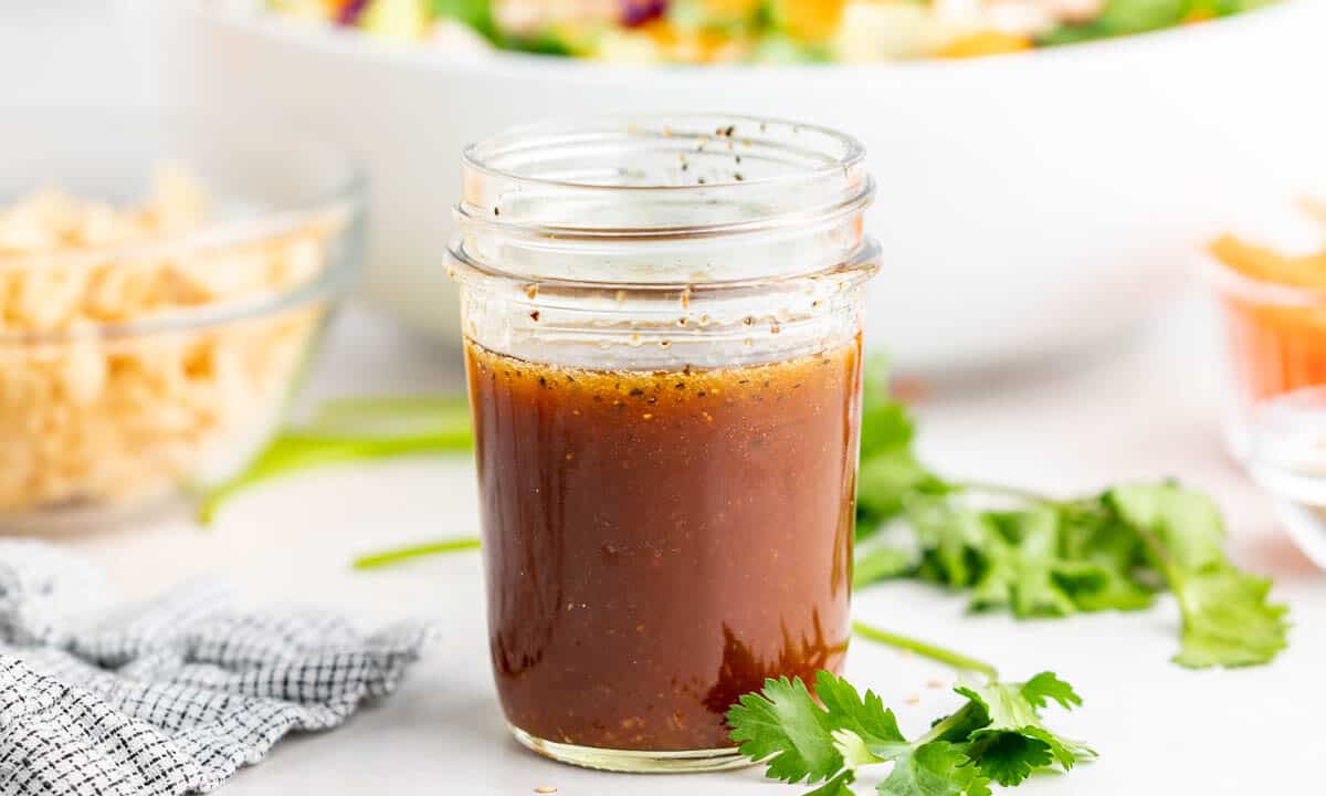 Close up view of homemade Asian dressing.