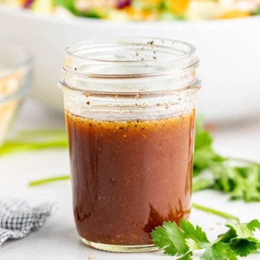 Close up view of homemade Asian dressing.