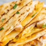 Close up view of chicken quesadillas.