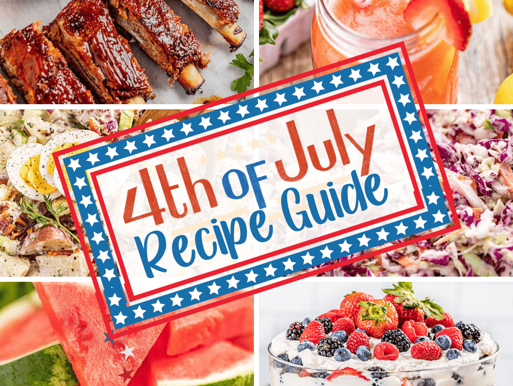 Decorative collage image of recipes for the 4th of July.