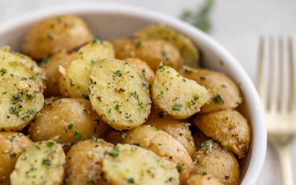 Close up view of boiled potatoes.