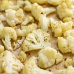 Close up view of cauliflower roasted from frozen.