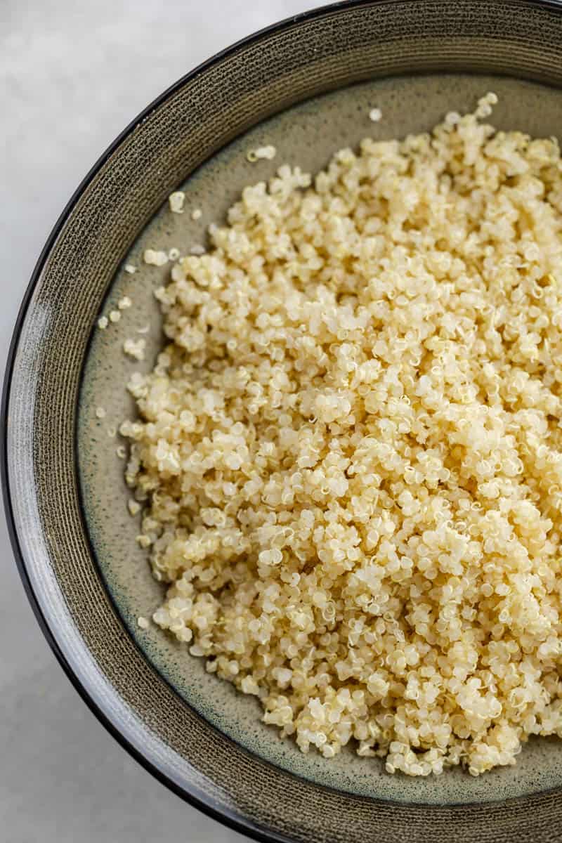 Overhead view looking into a bowl filled with quinoa.