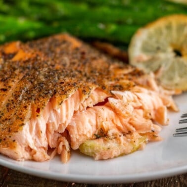 Close up view of smoked salmon.