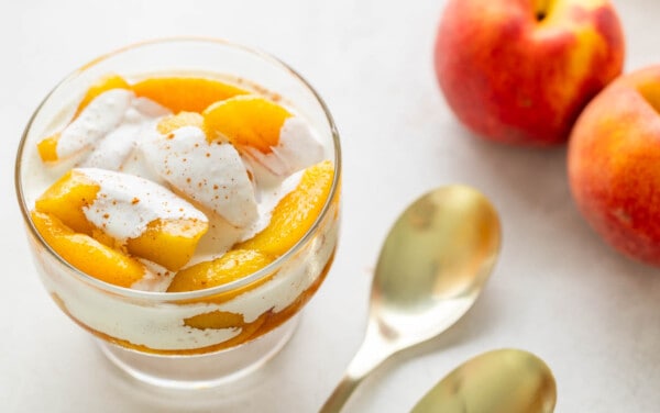 Peaches and cream in a glass.