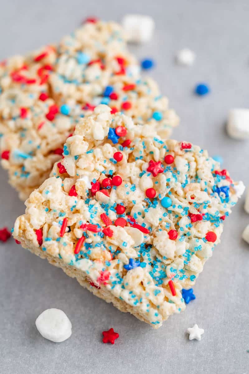 Red, white, and blue Rice Krispie treats.