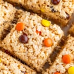 Reese's Pieces Rice Krispie treat.