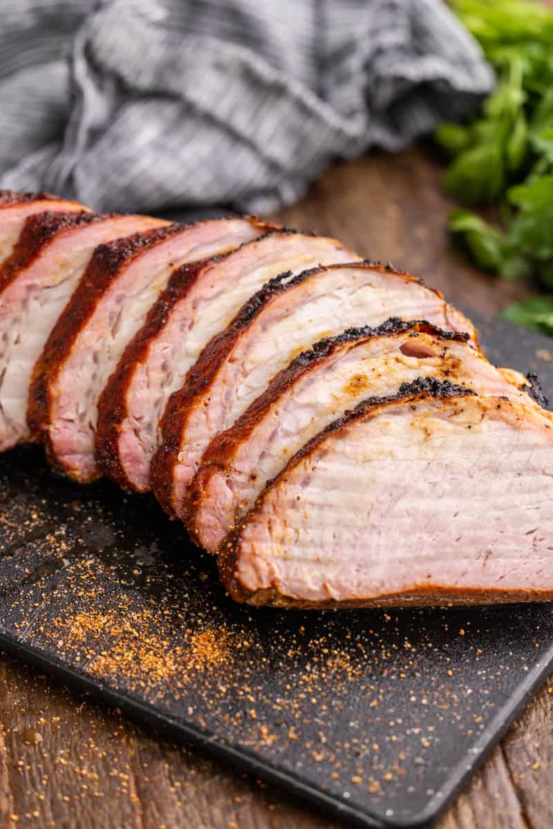 Sliced pork loin.