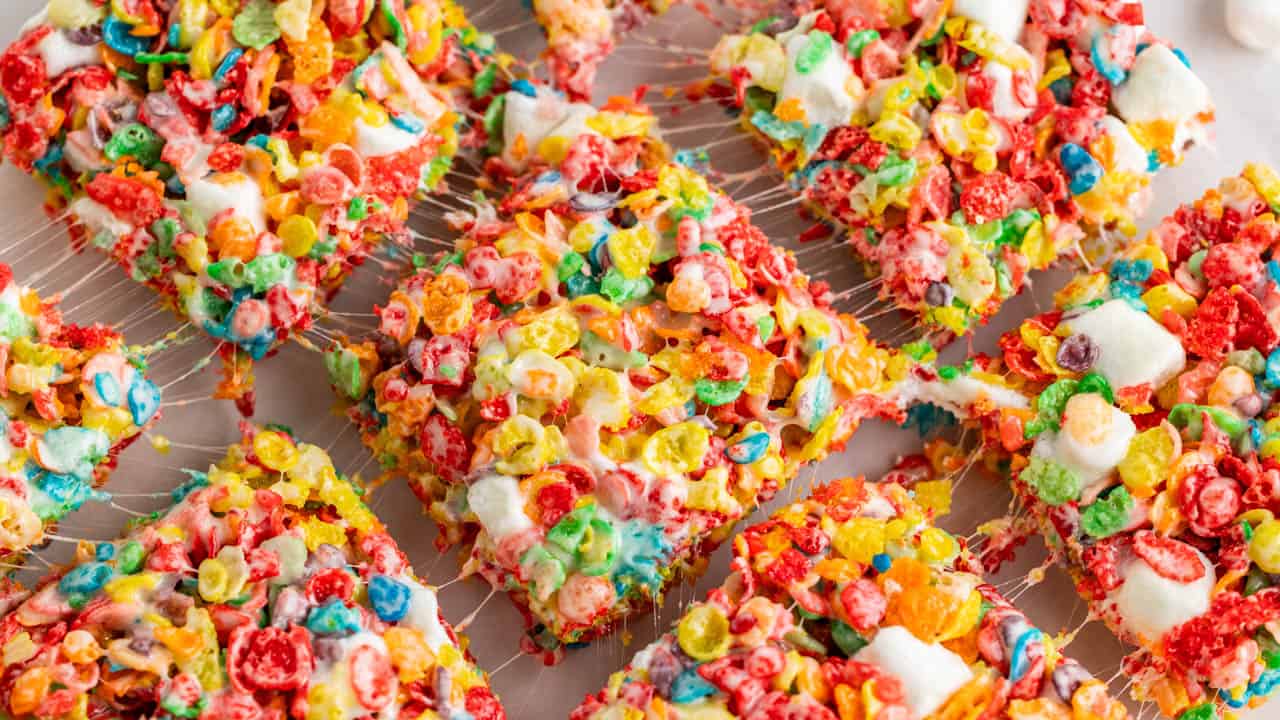 Fruity Pebbles Rice Krispie Treats - The Stay At Home Chef