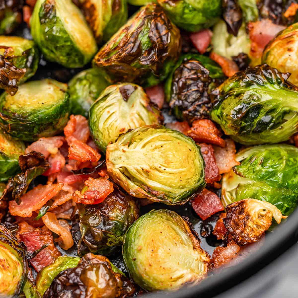 Air fryer brussel sprouts with bacon.