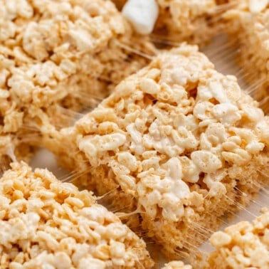 Close up overhead view of browned butter Rice Krispie treats.