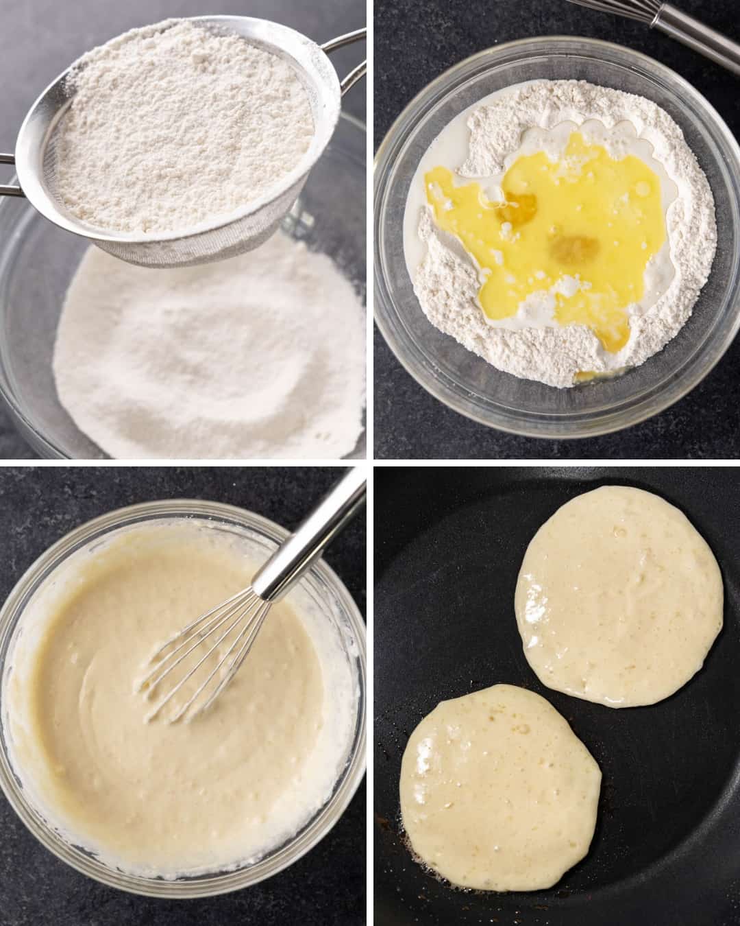 Process shots to show how to make pancakes from start to finish.