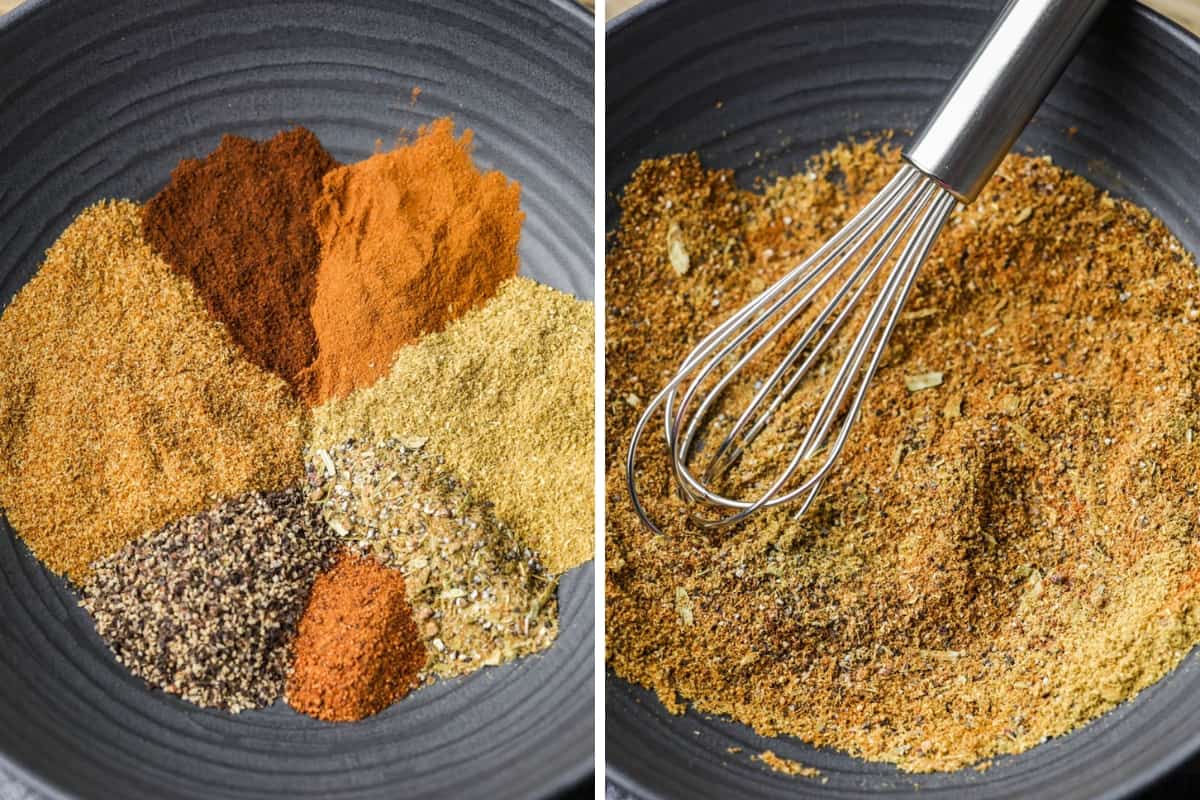 A collage of two images showing the process of how to make homemade Garam Masala.