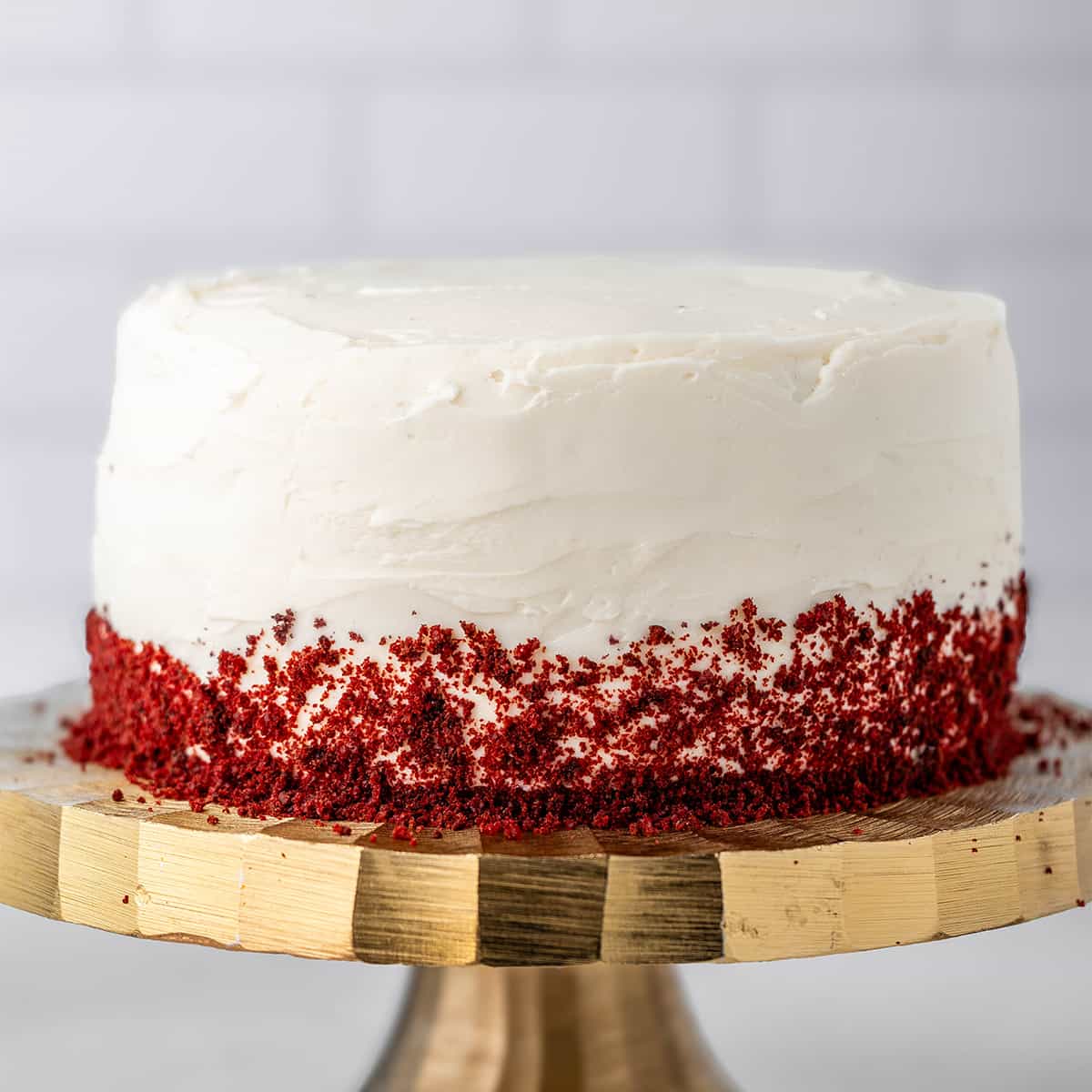 A whole red velvet cake.