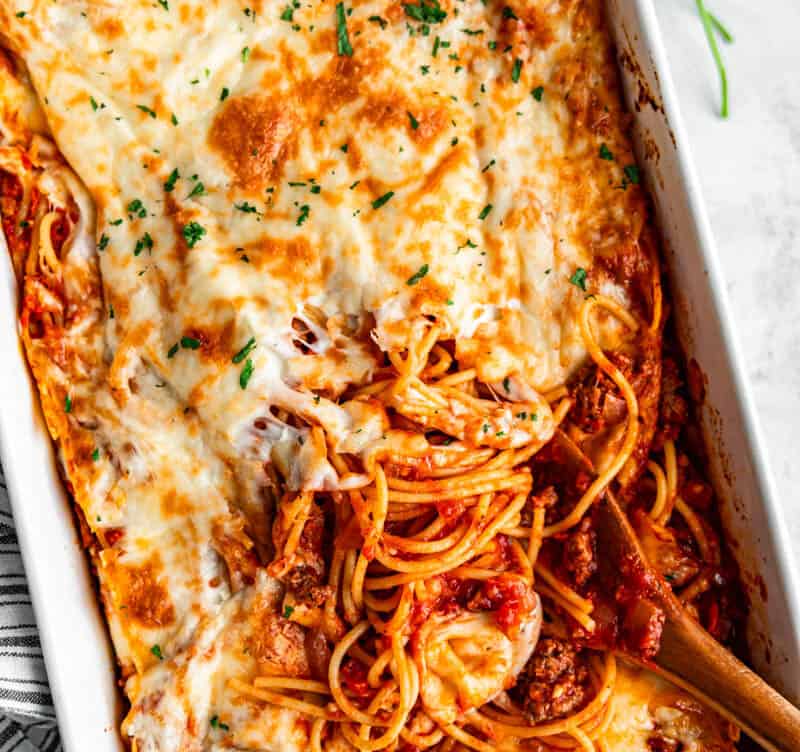 Quick and Easy Baked Spaghetti - The Stay At Home Chef