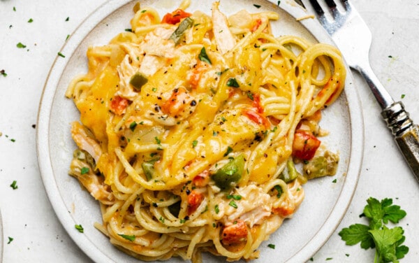 Cheesy Chicken Spaghetti - The Stay At Home Chef