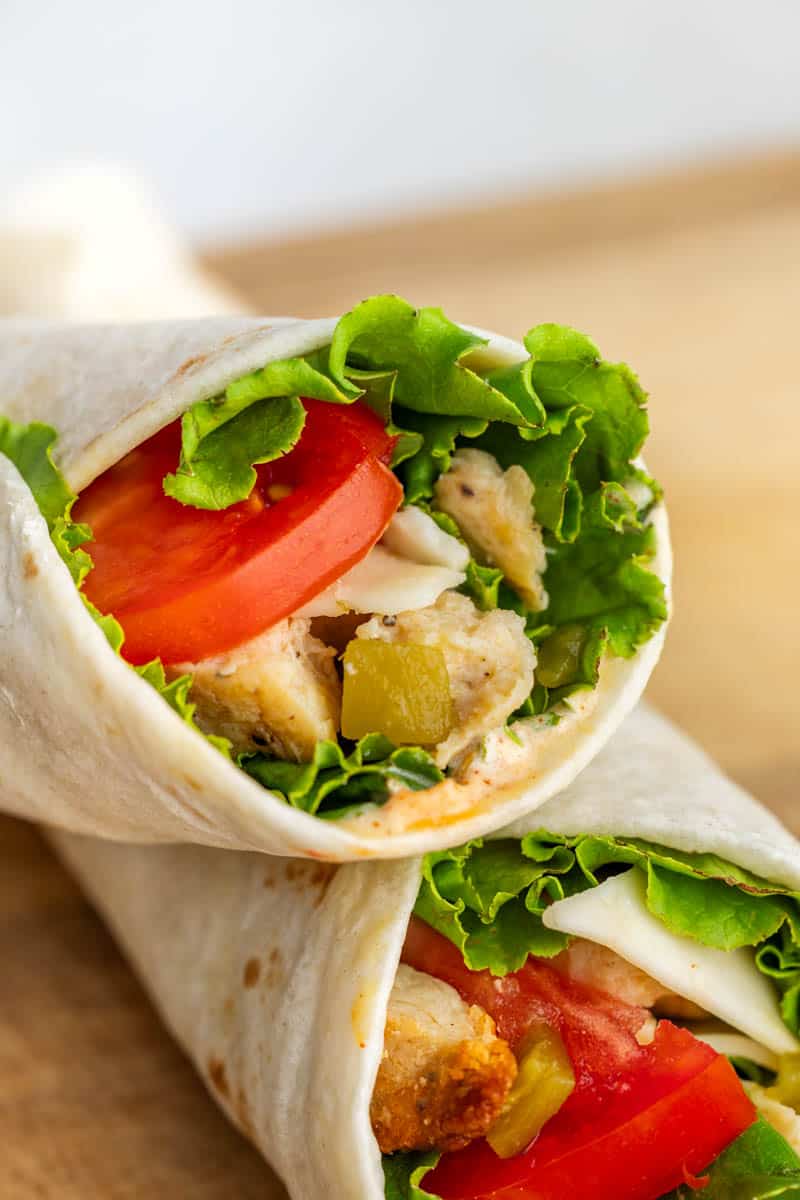 A close up view of Chef Cayt's Southwest Grilled Chicken Wraps.