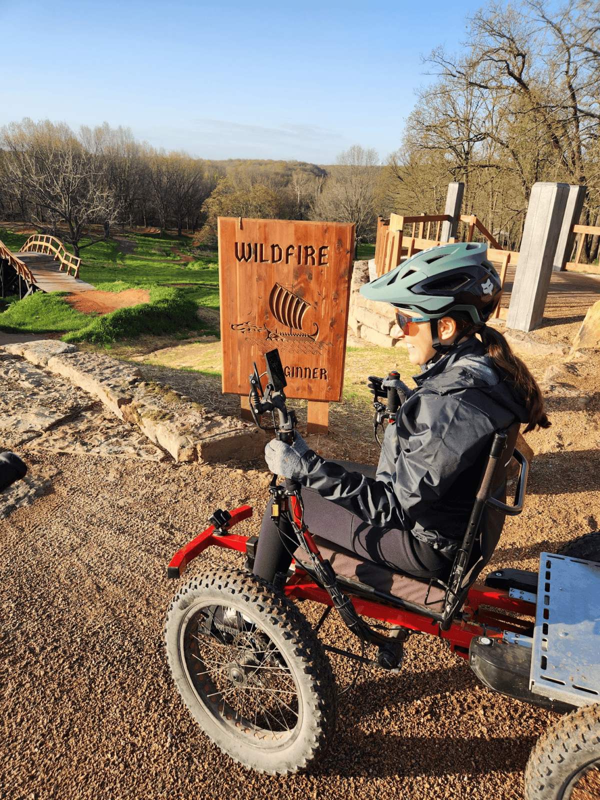 Rachel Farnsworth riding her Not A Wheelchair "The Rig" in Bentonville Arkansas.