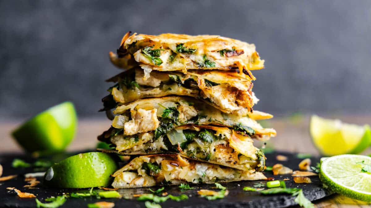 A stack of cilantro lime chicken quesadillas.