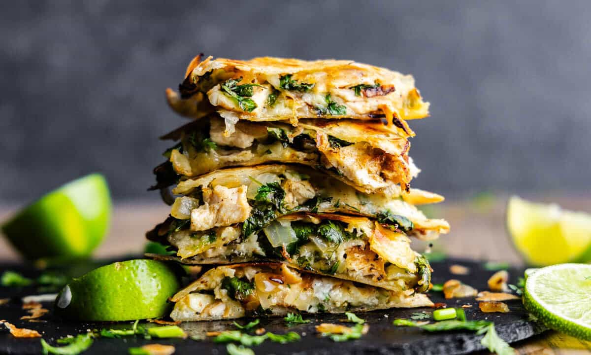 A stack of cilantro lime chicken quesadillas.