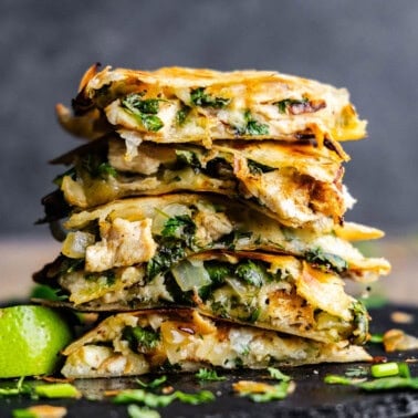 A stack of cilantro lime chicken quesadillas.