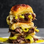 A stack of two Mississippi pot roast sliders.