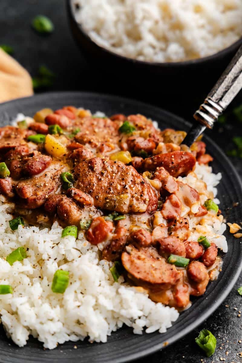 A bowl of red beans and rice.