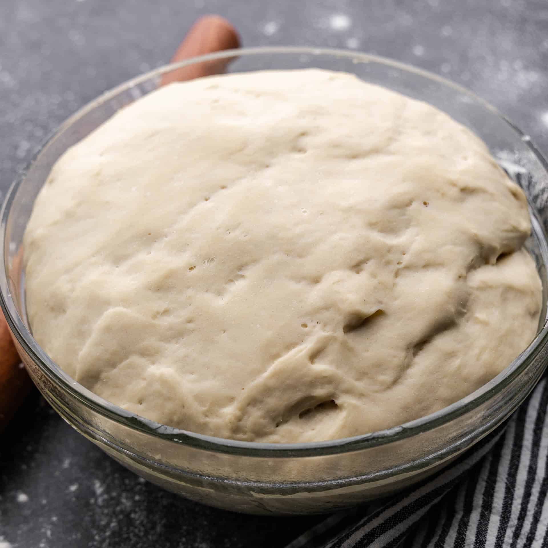 A bowl of refrigerator pizza dough.