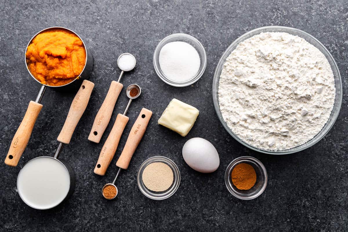 An overhead view of the ingredients needed to make pumpkin fry bread.