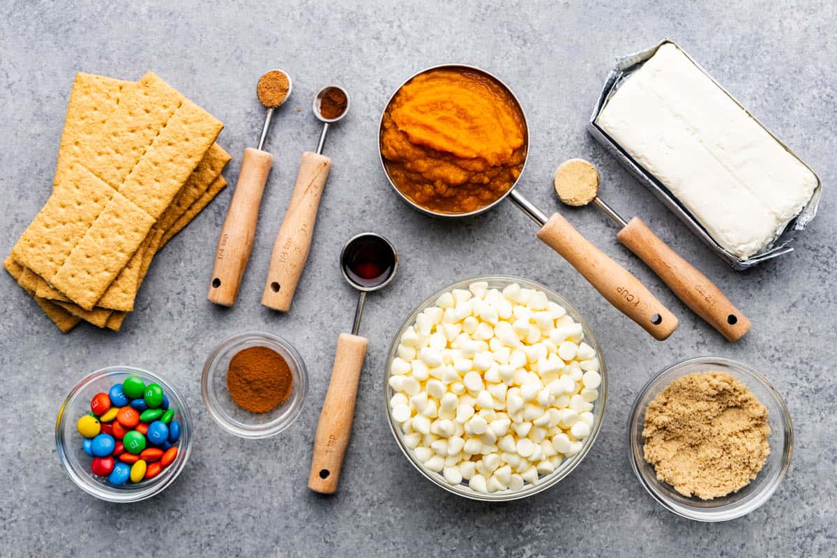 An overhead view of dry, wet and raw ingredients.