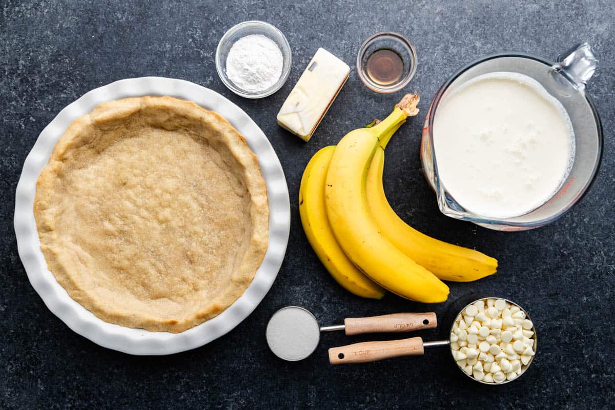 Banana cream pie ingredients on the counter