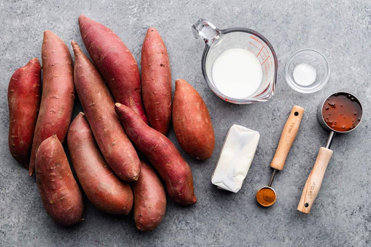 mashed sweet potato ingredients on table