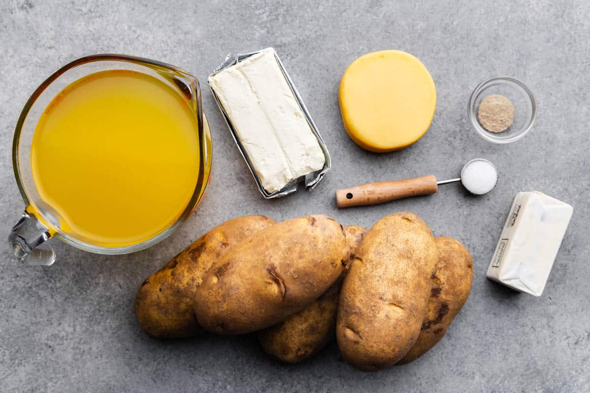 Smoked gouda mashed potato ingredients on kitchen counter