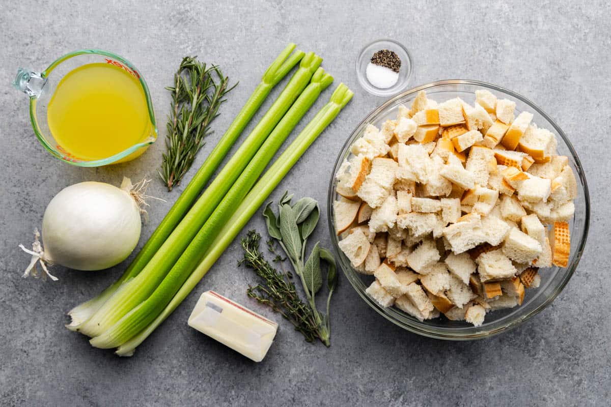 traditional stuffing ingredients on table